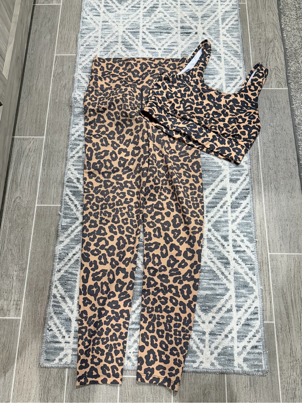 Beach Riot Leopard Print Sports Bra in Tan and Black
